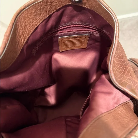 Coach Croc-Embossed Dark Brown Leather Hobo with Tassel - Picture 3 of 4